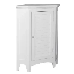 Teamson Home Glancy Freestanding Corner Floor Cabinet with Faux Louvered Door, White