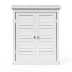 Teamson Home Glancy Removable Two-Door Wall Cabinet with Faux Louvered Doors, White