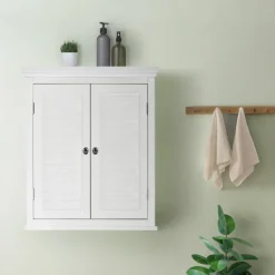 Teamson Home Glancy Removable Two-Door Wall Cabinet with Faux Louvered Doors, White