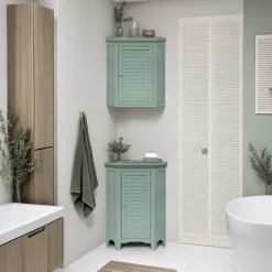 Teamson Home Glancy Two-Door Removable Corner Wall Cabinet, Sage Green