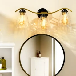 Teamson Home Heidi 3-Light Bathroom Vanity Wall Sconce Light with 3-Stage Touch Dimmer, Black/Brass- FINAL SALE