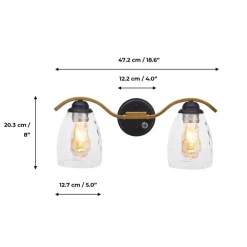 Teamson Home Heidi 2-Light Bathroom Vanity Wall Sconce Light with 3-Stage Touch Dimmer, Black/Brass