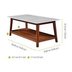 Teamson Home Kingston Coffee Table with Storage and Marble-Look Top, Marble/Walnut