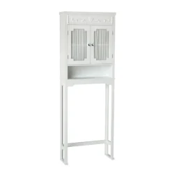 Teamson Home Lisbon Over-the-Toilet Cabinet with Drapery-Lined Doors, White- FINAL SALE