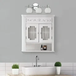 Teamson Home Lisbon Removable Wall Cabinet with Two Drapery-Lined Doors, White -FINAL SALE