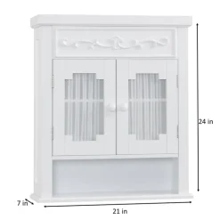 Teamson Home Lisbon Removable Wall Cabinet with Two Drapery-Lined Doors, White -FINAL SALE