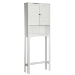 Teamson Home Louis Over-the-Toilet Cabinet with Faux Louvered Doors and Fixed Exterior Shelf, White