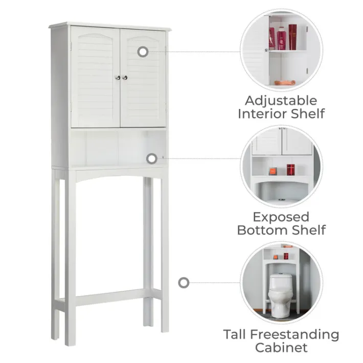 Teamson Home Louis Over-the-Toilet Cabinet with Faux Louvered Doors and Fixed Exterior Shelf, White
