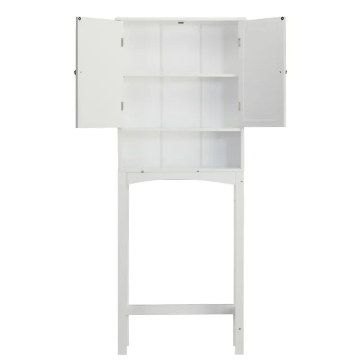 Teamson Home Louis Over-the-Toilet Cabinet with Faux Louvered Doors and Fixed Exterior Shelf, White