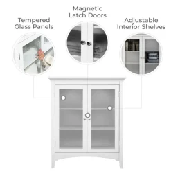 Teamson Home Madison Freestanding Two-Door Floor Cabinet with Tempered Glass Panels, White