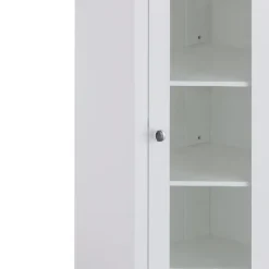 Teamson Home Madison Freestanding Corner Floor Cabinet with Tempered Glass Panel, White -FINAL SALE