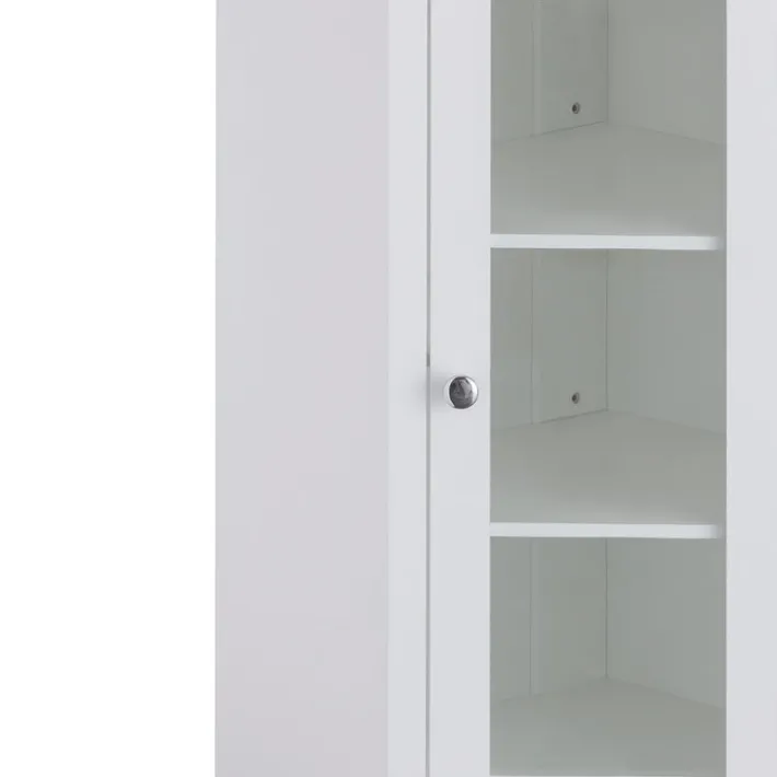 Teamson Home Madison Freestanding Corner Floor Cabinet with Tempered Glass Panel, White -FINAL SALE
