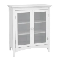 Teamson Home Madison Freestanding Two-Door Floor Cabinet with Tempered Glass Panels, White