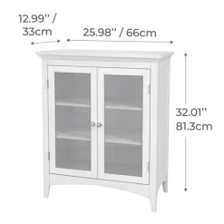 Teamson Home Madison Freestanding Two-Door Floor Cabinet with Tempered Glass Panels, White
