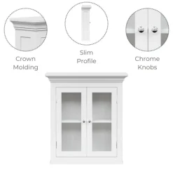 Teamson Home Madison Removable Two-Door Wall Cabinet with Glass Panels, White