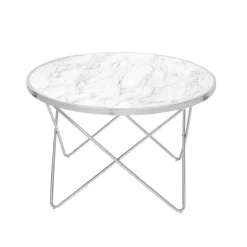 Teamson Home Margo Small Round Faux White Carrara Marble Coffee Table, White -FINAL SALE