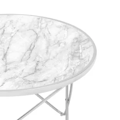 Teamson Home Margo Small Round Faux White Carrara Marble Coffee Table, White -FINAL SALE