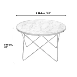 Teamson Home Margo Small Round Faux White Carrara Marble Coffee Table, White -FINAL SALE