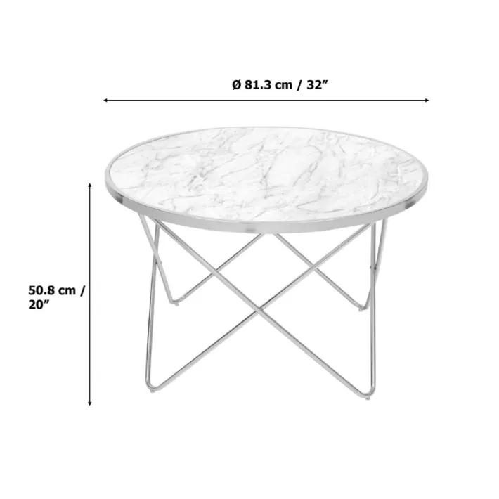 Teamson Home Margo Small Round Faux White Carrara Marble Coffee Table, White -FINAL SALE