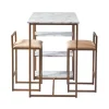 Teamson Home Marmo Modern Marble-Look Breakfast Table Set with 2 Stools and Storage, Marble/Brass- FINAL SALE