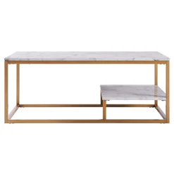 Teamson Home Marmo Modern Marble-Look Coffee Table with Shelf, Marble/Brass -FINAL SALE