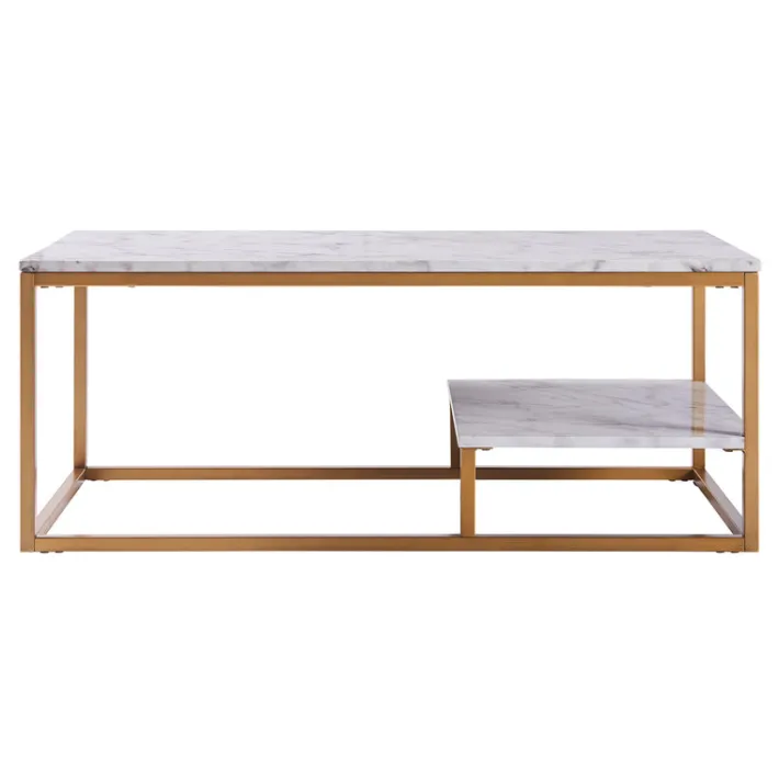 Teamson Home Marmo Modern Marble-Look Coffee Table with Shelf, Marble/Brass -FINAL SALE