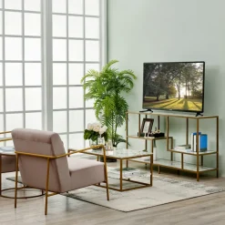 Teamson Home Marmo Modern Media Stand & Console Table, White/Brass -FINAL SALE