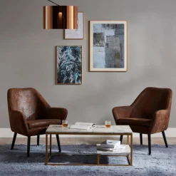 Teamson Home Marmo Modern Marble-Look Coffee Table with Shelf, Marble/Brass -FINAL SALE