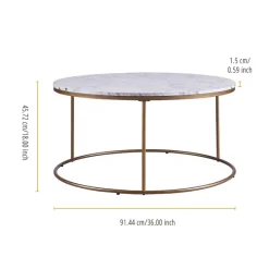 Teamson Home Marmo Modern Marble-Look Round Coffee Table, Marble/Brass- FINAL SALE