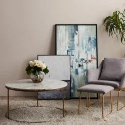 Teamson Home Marmo Modern Marble-Look Round Coffee Table, Marble/Brass- FINAL SALE