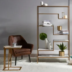 Teamson Home Marmo Modern Marble-Look 5-Tier Display Shelf, Marble/Brass- FINAL SALE