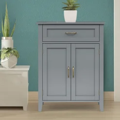 Teamson Home Mercer Freestanding Two-Door Floor Cabinet with Top Drawer, Gray