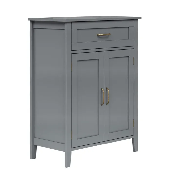 Teamson Home Mercer Freestanding Two-Door Floor Cabinet with Top Drawer, Gray