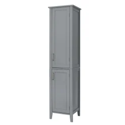 Teamson Home Mercer Freestanding Linen Cabinet with Two Doors, Gray