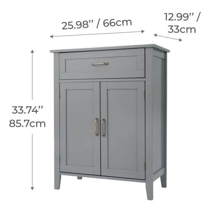 Teamson Home Mercer Freestanding Two-Door Floor Cabinet with Top Drawer, Gray