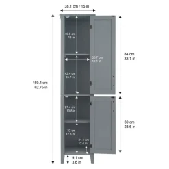 Teamson Home Mercer Freestanding Linen Cabinet with Two Doors, Gray