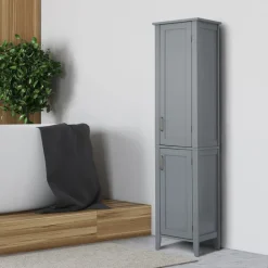 Teamson Home Mercer Freestanding Linen Cabinet with Two Doors, Gray