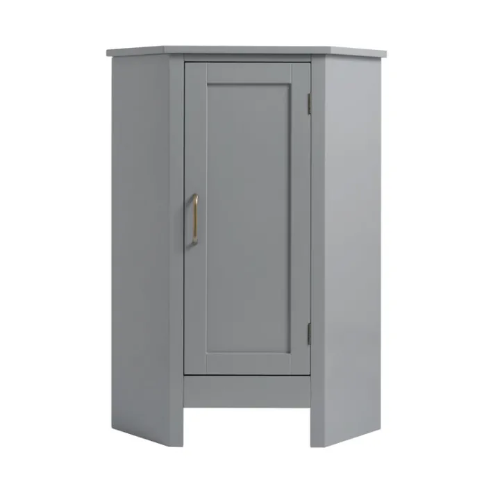 Teamson Home Mercer Mid Century Modern Wooden Wedge-Shaped Corner Floor Storage Cabinet, Gray -FINAL SALE