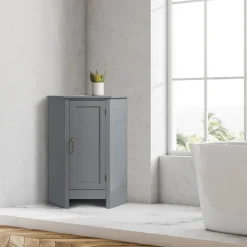 Teamson Home Mercer Mid Century Modern Wooden Wedge-Shaped Corner Floor Storage Cabinet, Gray -FINAL SALE
