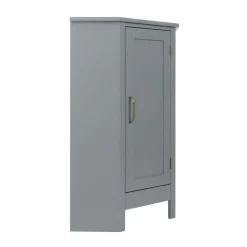 Teamson Home Mercer Mid Century Modern Wooden Wedge-Shaped Corner Floor Storage Cabinet, Gray -FINAL SALE