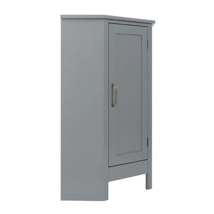 Teamson Home Mercer Mid Century Modern Wooden Wedge-Shaped Corner Floor Storage Cabinet, Gray -FINAL SALE