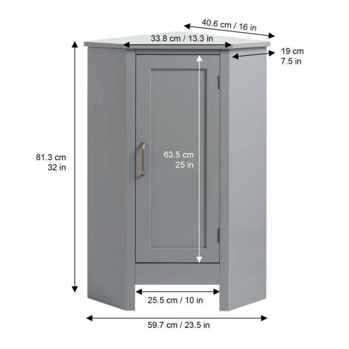 Teamson Home Mercer Mid Century Modern Wooden Wedge-Shaped Corner Floor Storage Cabinet, Gray -FINAL SALE