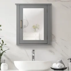 Teamson Home Mercer Removable Medicine Cabinet with Mirrored Door, Gray