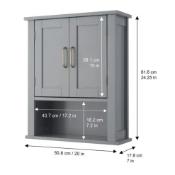 Teamson Home Mercer Removable Two-Door Wall Cabinet, Gray