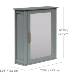 Teamson Home Mercer Removable Medicine Cabinet with Mirrored Door, Gray