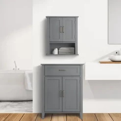 Teamson Home Mercer Removable Two-Door Wall Cabinet, Gray