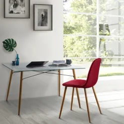 Teamson Home Minimalist Glass Top Dining Table with Wood Base, Natural- FINAL SALE