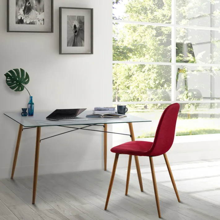 Teamson Home Minimalist Glass Top Dining Table with Wood Base, Natural- FINAL SALE