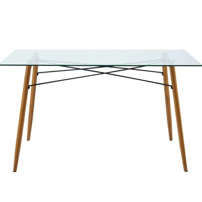 Teamson Home Minimalist Glass Top Dining Table with Wood Base, Natural- FINAL SALE