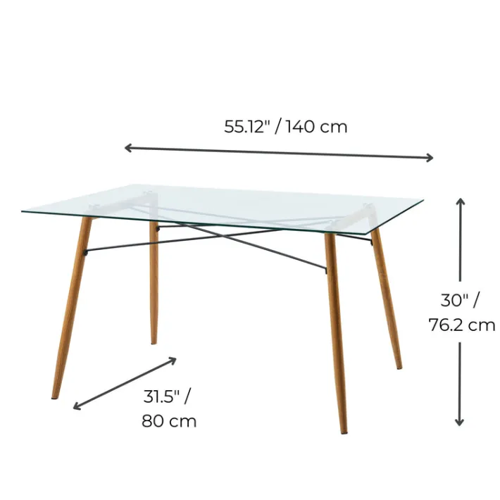 Teamson Home Minimalist Glass Top Dining Table with Wood Base, Natural- FINAL SALE